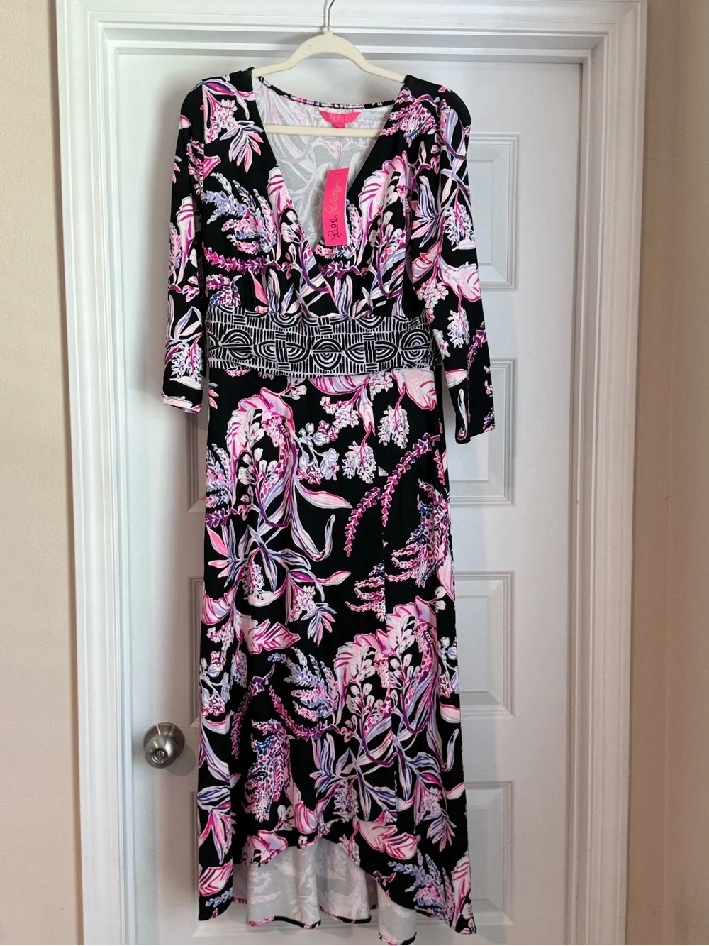 Lilly Pulitzer Fleuris Black and Pink Floral Midi Dress - Picture 1 of 5